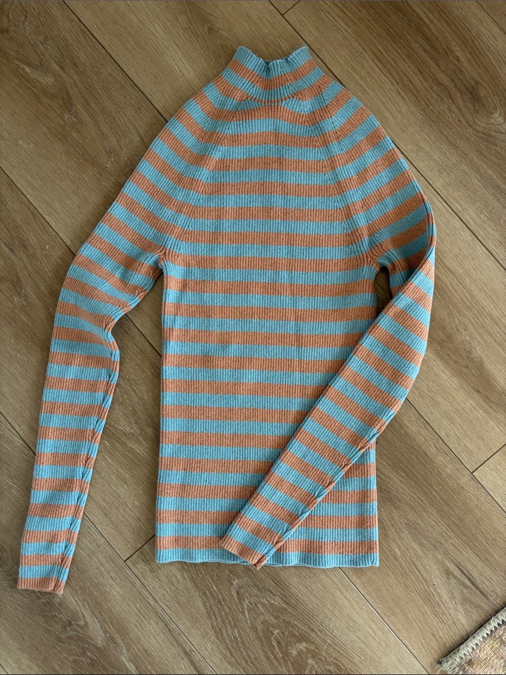 NWT Boden Striped Cowl-Neck Sweater in Light Blue and Peach